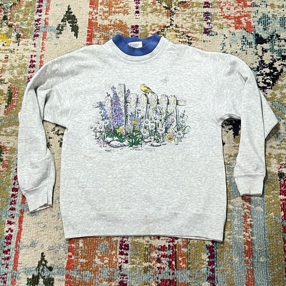 Vintage 1990s Bird Animal Print Morning Sun 90s Crewneck Sweatshirt - Picture 1 of 4